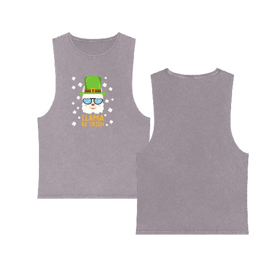 LLama be Irish Lama Alpaca St. Patrick's Day Double Sided Mineral Wash Tank Tops