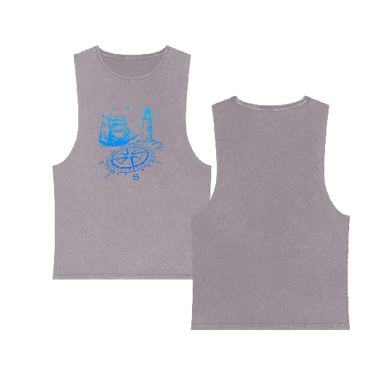Maritim lighthouse compass sailing ship north Double Sided Mineral Wash Tank Tops
