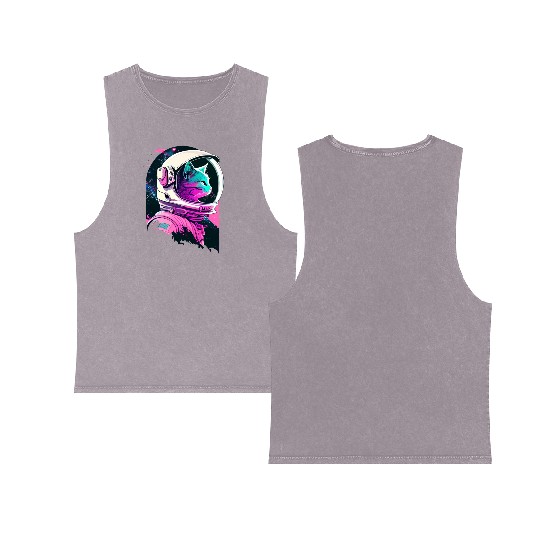 Aesthetic Vaporwave Space Cat 80s 90s Astronaut Double Sided Mineral Wash Tank Tops