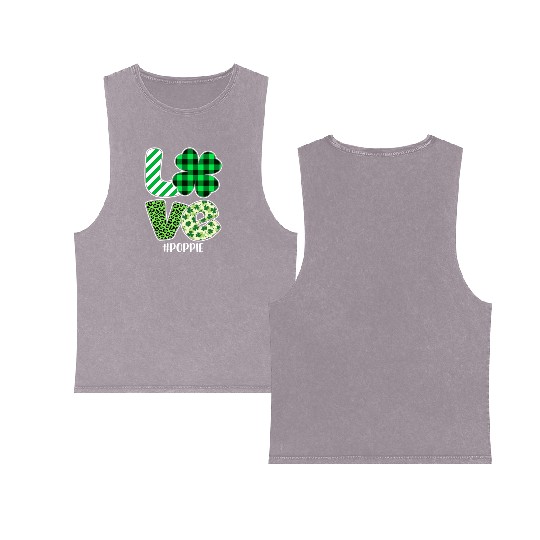 Love Poppie Green Plaid Leopard Shamrock Double Sided Mineral Wash Tank Tops