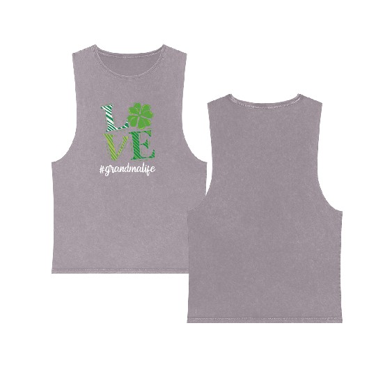 Love Grandma life St. Patrick's Day Grandma Double Sided Mineral Wash Tank Tops