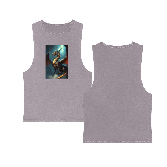Mystical Dragon in storm Double Sided Mineral Wash Tank Tops