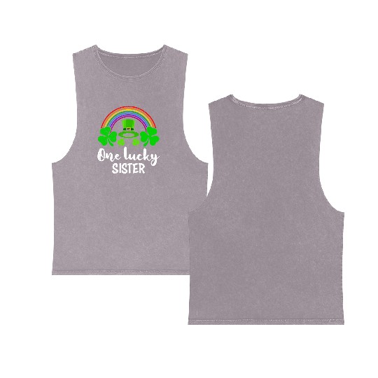 One Lucky Sister St Patrick's Day Sister Double Sided Mineral Wash Tank Tops