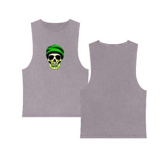 Green Skull Art Design with a Unique Twis Double Sided Mineral Wash Tank Tops