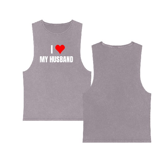 I Heart My Husband, Happy Wife, Happy Life Double Sided Mineral Wash Tank Tops