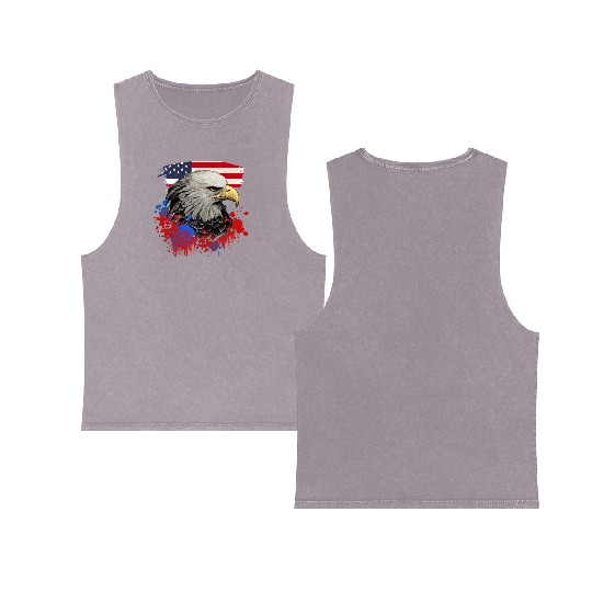 Bald Eagle Patriotic American Bird US Flag Double Sided Mineral Wash Tank Tops