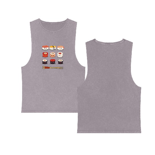 Sushi Anime Kawaii Funny Japanese Food Lover Double Sided Mineral Wash Tank Tops