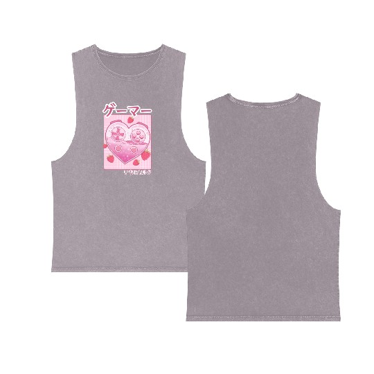Video Gamer Japanese Kawaii Strawberry Milk Anime Double Sided Mineral Wash Tank Tops