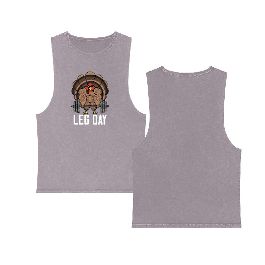 Turkey Gym Wourkout Funny Double Sided Mineral Wash Tank Tops