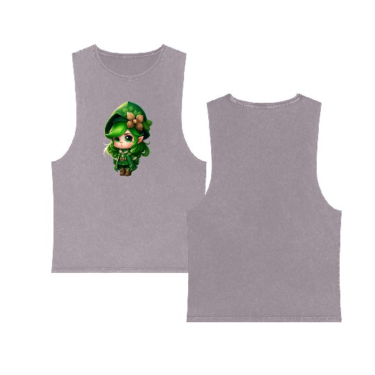 St. Patrick's Day Elf Saint Patricks Day Outfit Double Sided Mineral Wash Tank Tops