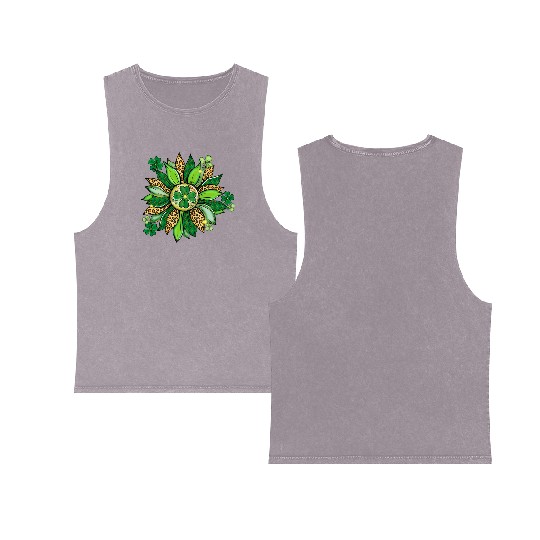 Sunflower Green With Leopard Double Sided Mineral Wash Tank Tops