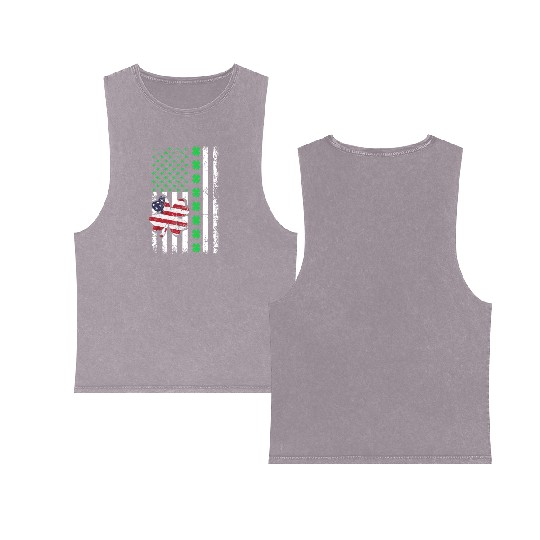 American Flag Shamrock St Patricks Day Double Sided Mineral Wash Tank Tops
