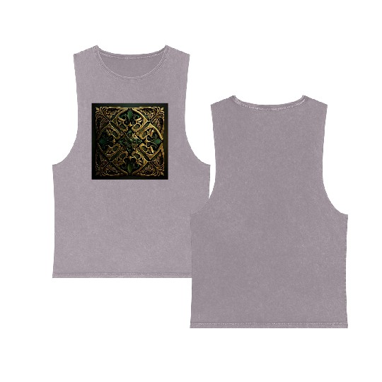 Green Bronze Ornamental Plaid Decoration Pattern Double Sided Mineral Wash Tank Tops