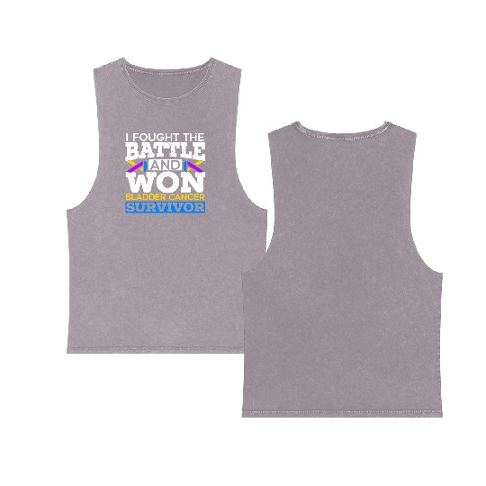 Fought The Battle And Won Bladder Cancer Survivor Double Sided Mineral Wash Tank Tops