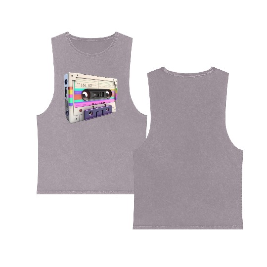 80s Music Cassette Tape : 3D, Neon, 80s songs Double Sided Mineral Wash Tank Tops