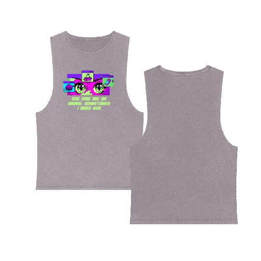 She Said Me or Anime Couples Kawaii Lovers Cute Fu Double Sided Mineral Wash Tank Tops