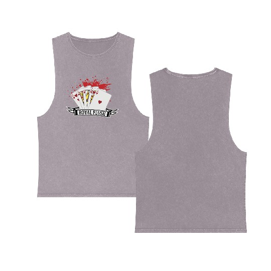 Poker Card Game Skat Poker Night Royal Flush Check Double Sided Mineral Wash Tank Tops