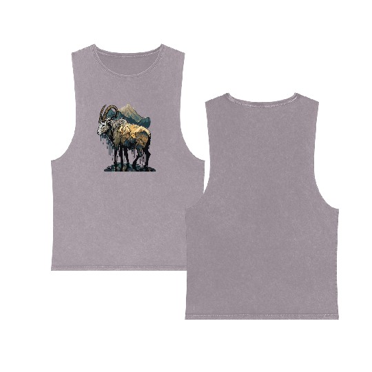 a mountain goat lives in the mountains Double Sided Mineral Wash Tank Tops