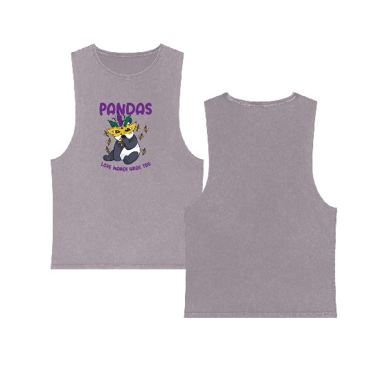 Mardi Gras Carnival Panda Mask Parade Costume Double Sided Mineral Wash Tank Tops
