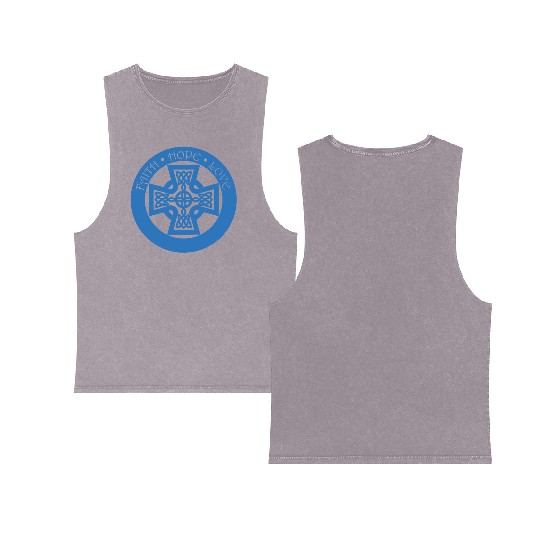 Timeless Celtic Cross With Faith Hope Love Double Sided Mineral Wash Tank Tops