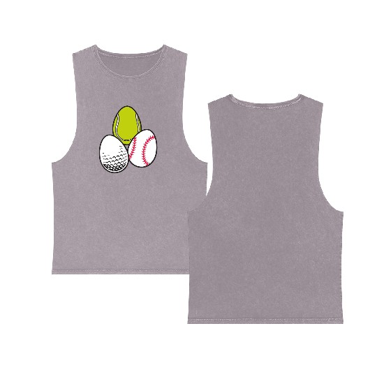 Sports Easter Egg Tennis Athletic Baseball Game Double Sided Mineral Wash Tank Tops