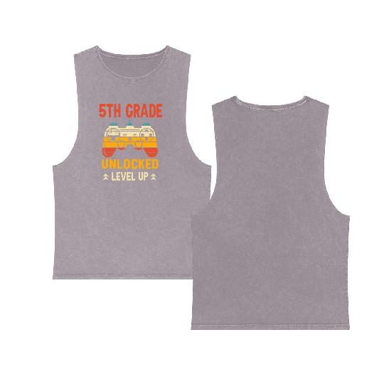 5th Grade Unlocked Level Up Video Gamer Double Sided Mineral Wash Tank Tops