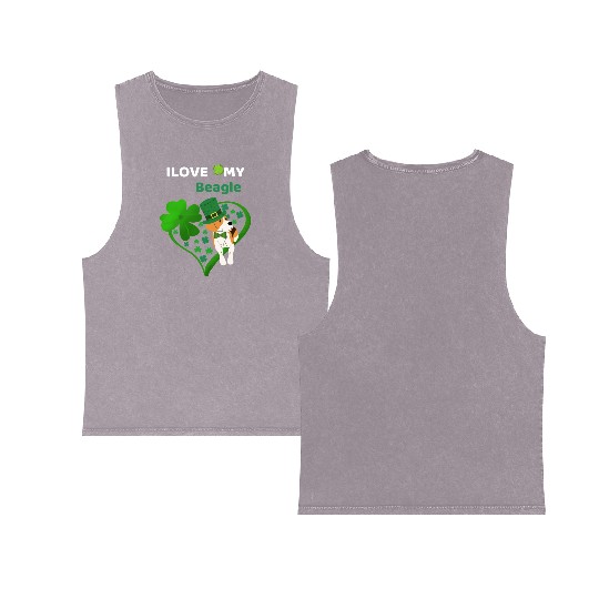 Irish Shamrock St Patrick's Day Beagle Cool Double Sided Mineral Wash Tank Tops