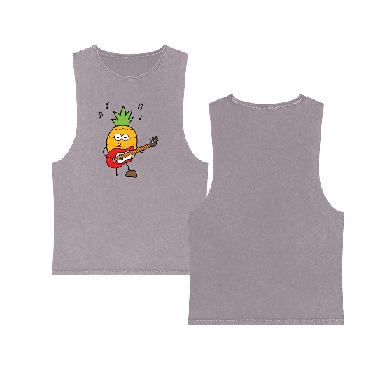 Funny Pineapple Playing Guitar Double Sided Mineral Wash Tank Tops