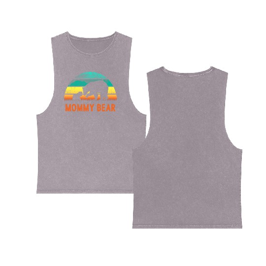 Mommy Bear One Cub Vintage Sunset Mother's Day Double Sided Mineral Wash Tank Tops