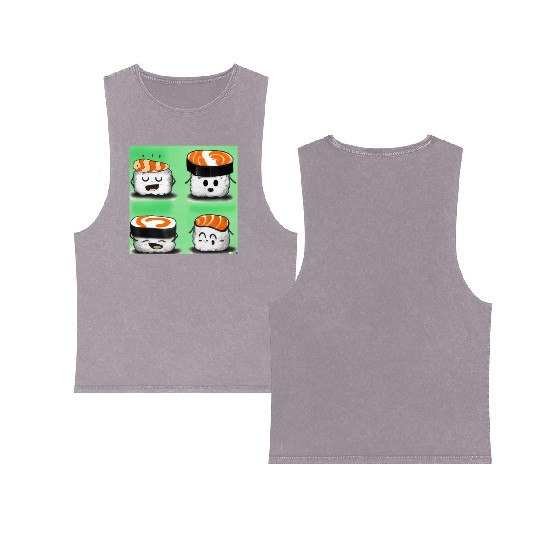 Happy Cheerful Sushi I Love Sushi Design Double Sided Mineral Wash Tank Tops