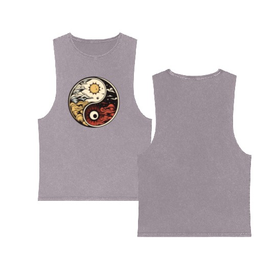 Sun and moon yin yang Double Sided Mineral Wash Tank Tops