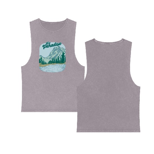 Mountain Landscape Paradise Double Sided Mineral Wash Tank Tops