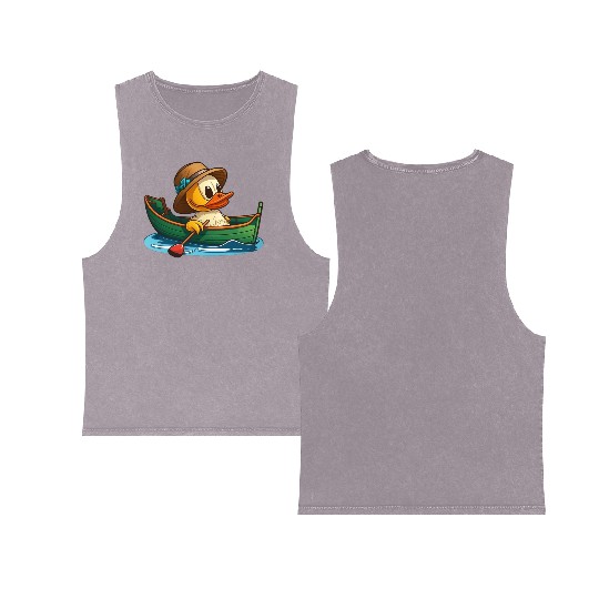 Cute duck in rowboat with summer hat and flower Double Sided Mineral Wash Tank Tops