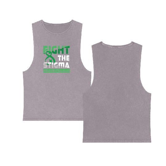Fight Stigma Green Mental Health Awareness Month Double Sided Mineral Wash Tank Tops