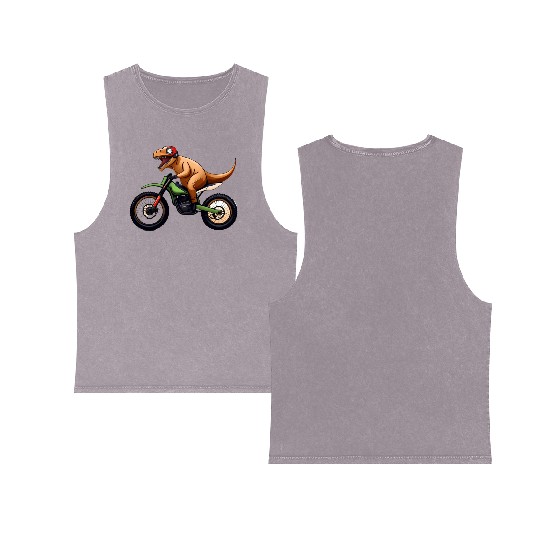 Humorous Dirt Bike for Dinosaurs to Ride Double Sided Mineral Wash Tank Tops