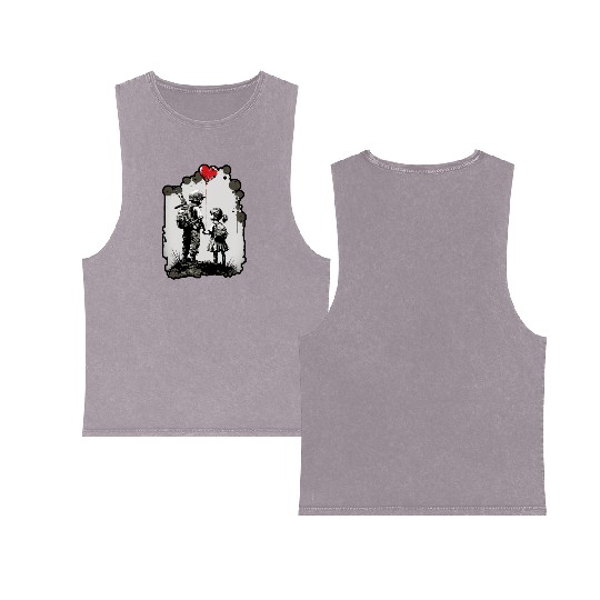 Girl and Boy Soldier War Peace Ukraine Heart Love Double Sided Mineral Wash Tank Tops