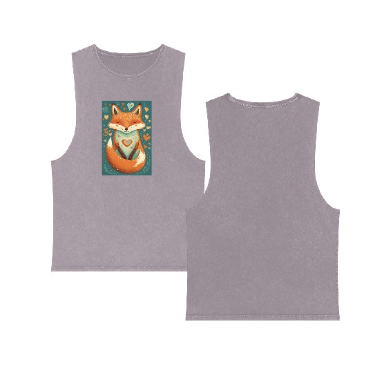 fox forest animals love heart nature animal kid Double Sided Mineral Wash Tank Tops