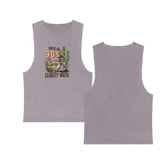 Raised On 90's Country Music Double Sided Mineral Wash Tank Tops