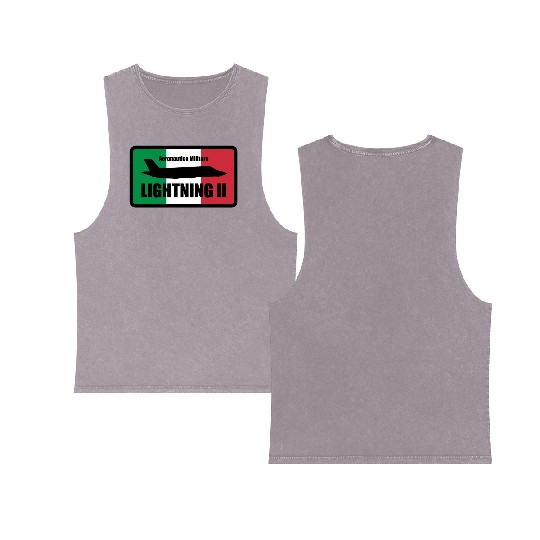 Italian F35 Lightning Small logo trending Double Sided Mineral Wash Tank Tops