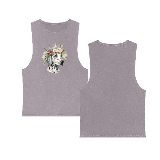 Dalmatian Flower Crown Pet Dog Floral Puppy Double Sided Mineral Wash Tank Tops
