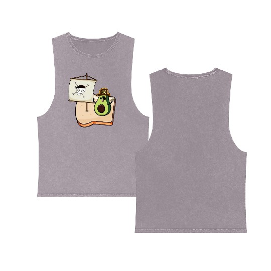 Funny avocado pirate sailing on a toast bread Double Sided Mineral Wash Tank Tops