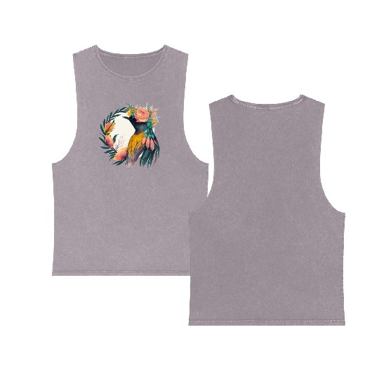 Cute Bird Of Paradise Bird Flower Crown Pet Birds Double Sided Mineral Wash Tank Tops