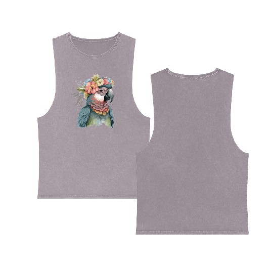 Cute Parrot Macaw Bird Flower Crown Pet Birds Double Sided Mineral Wash Tank Tops