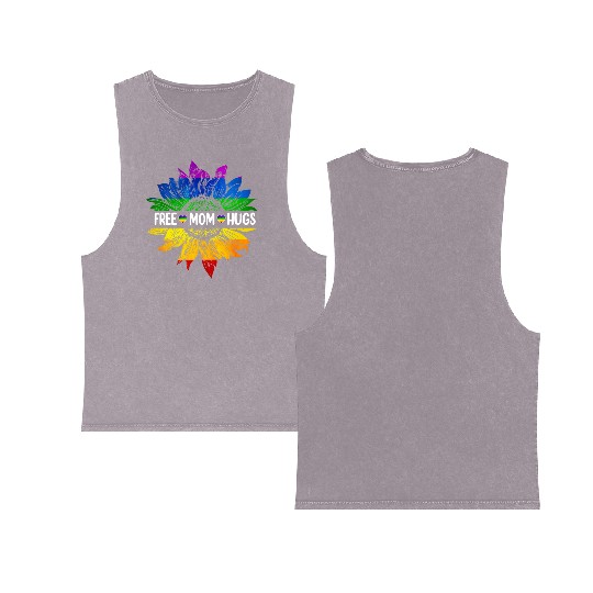 Rainbow Free Mom Hugs Gay Pride Lgbt Daisy Flower Double Sided Mineral Wash Tank Tops