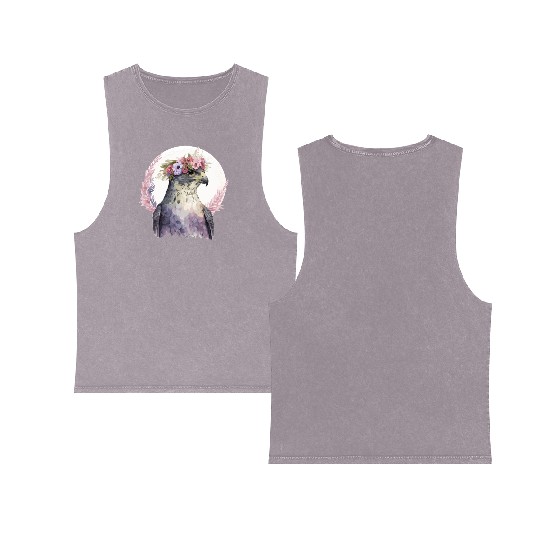 Falcon Birds Of Prey Flower Crown Floral Bird Watc Double Sided Mineral Wash Tank Tops