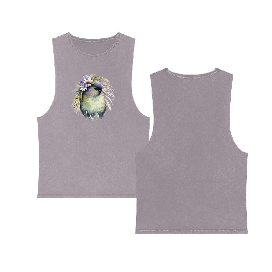 Cute Kiwi Bird Flower Crown Floral Exotic Birds Double Sided Mineral Wash Tank Tops