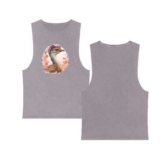 Cute Bustard Bird Watching Flower Crown Floral Bir Double Sided Mineral Wash Tank Tops