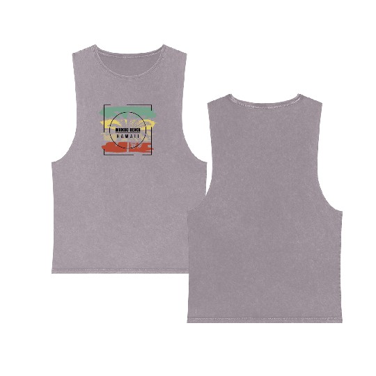 Waikiki Beach Oahu Hawaii Palm Tree Retro Artistic Double Sided Mineral Wash Tank Tops