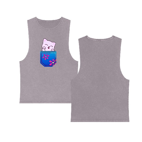 Cat in the pocket Double Sided Mineral Wash Tank Tops