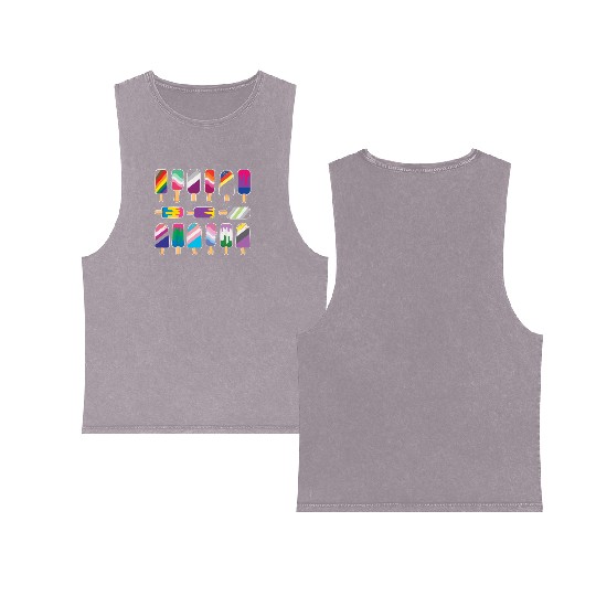 Ice Cream Gay LGBTQ Rainbow LGBT Pride Month Double Sided Mineral Wash Tank Tops